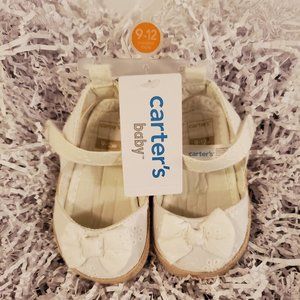 White/Jute, sandals, Eyelet with Velcro strap and bow (9-12 months)